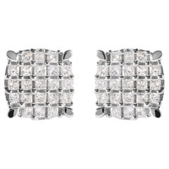 10K White Gold 3/4 Carat Princess Diamond Composite Cushion Shape Stud Earrings