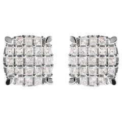 Boucles d'oreilles en or blanc 10 carats 3/4 carats Princesse Diamant Composite en forme de coussin