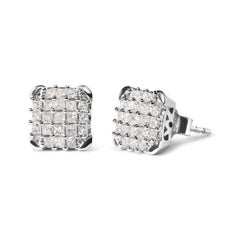 10K White Gold 3/4 Carat Princess Diamond Composite Open Frame Stud Earrings
