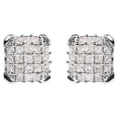 10K White Gold 3/4 Carat Princess Diamond Composite Open Frame Stud Earrings