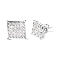 10K White Gold 3/4 Carat Princess Diamond Composite Stud Earrings