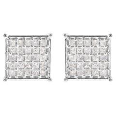 10K White Gold 3/4 Carat Princess Diamond Composite Stud Earrings