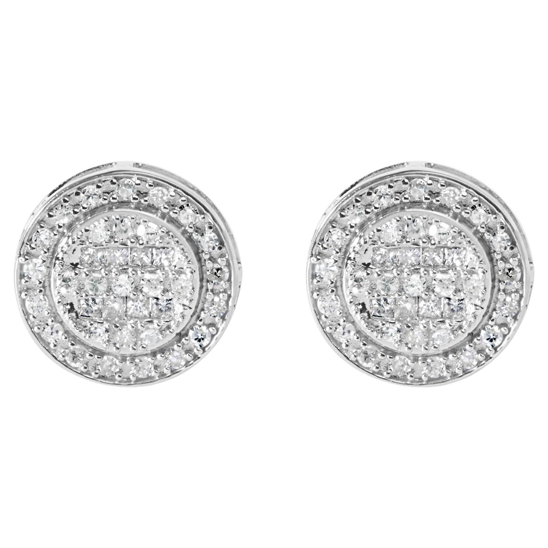 10K White Gold 3/4 Cttw Diamond Composite with Halo Stud Earrings