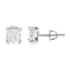10K White Gold 3/4 Carat Princess-Cut Diamond Composite Square Stud Earrings