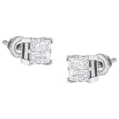 10K White Gold 3/4 Carat Princess-Cut Diamond Composite Square Stud Earrings