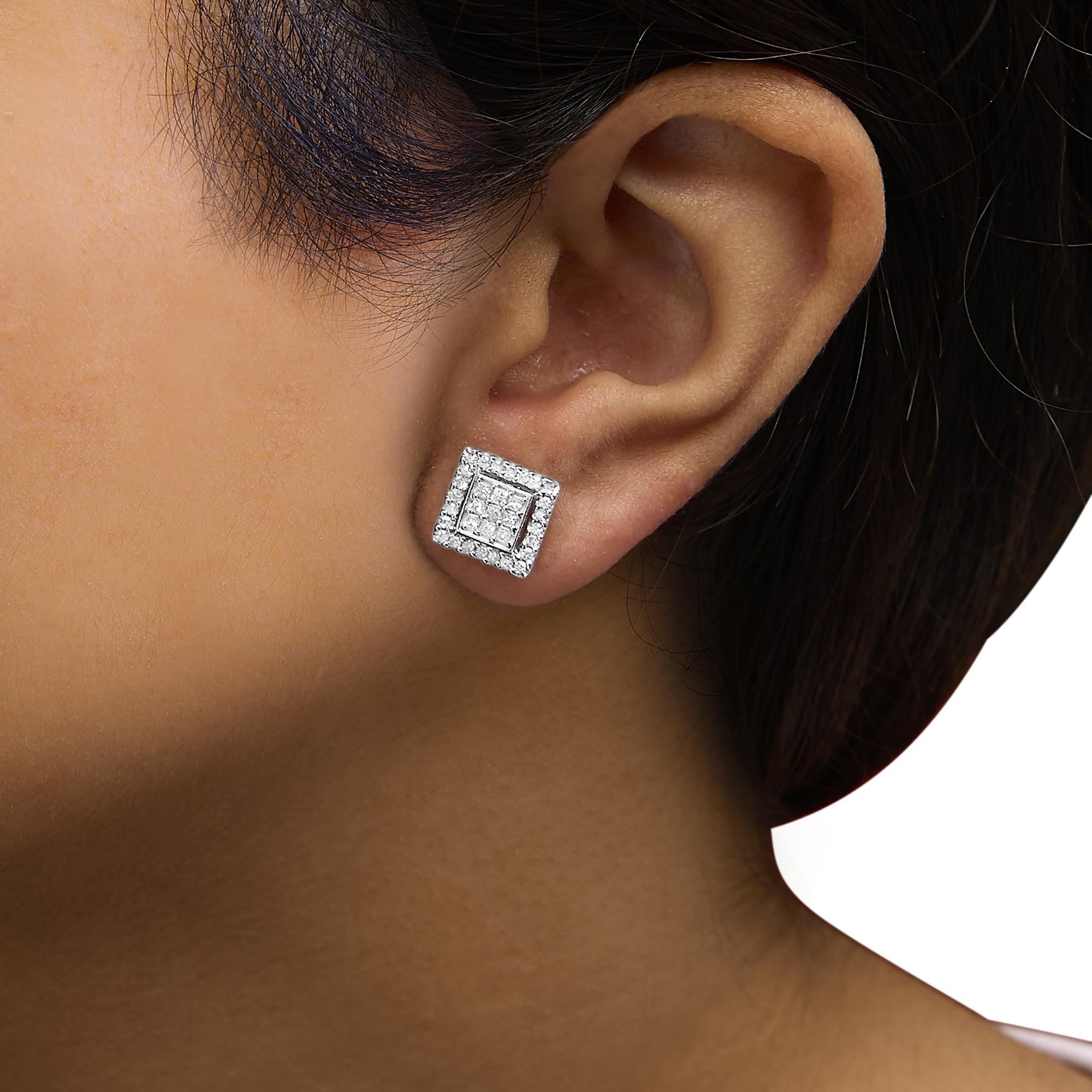Taille princesse Clous d'oreilles en or blanc 10 carats composite de diamants princesses 3/4 carat