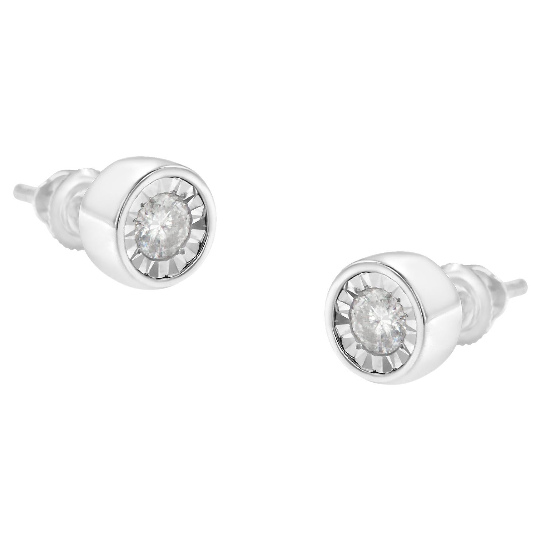 10K White Gold 3/8 Carat Diamond Bezel Stud Earrings