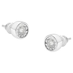 10K White Gold 3/8 Carat Diamond Bezel Stud Earrings