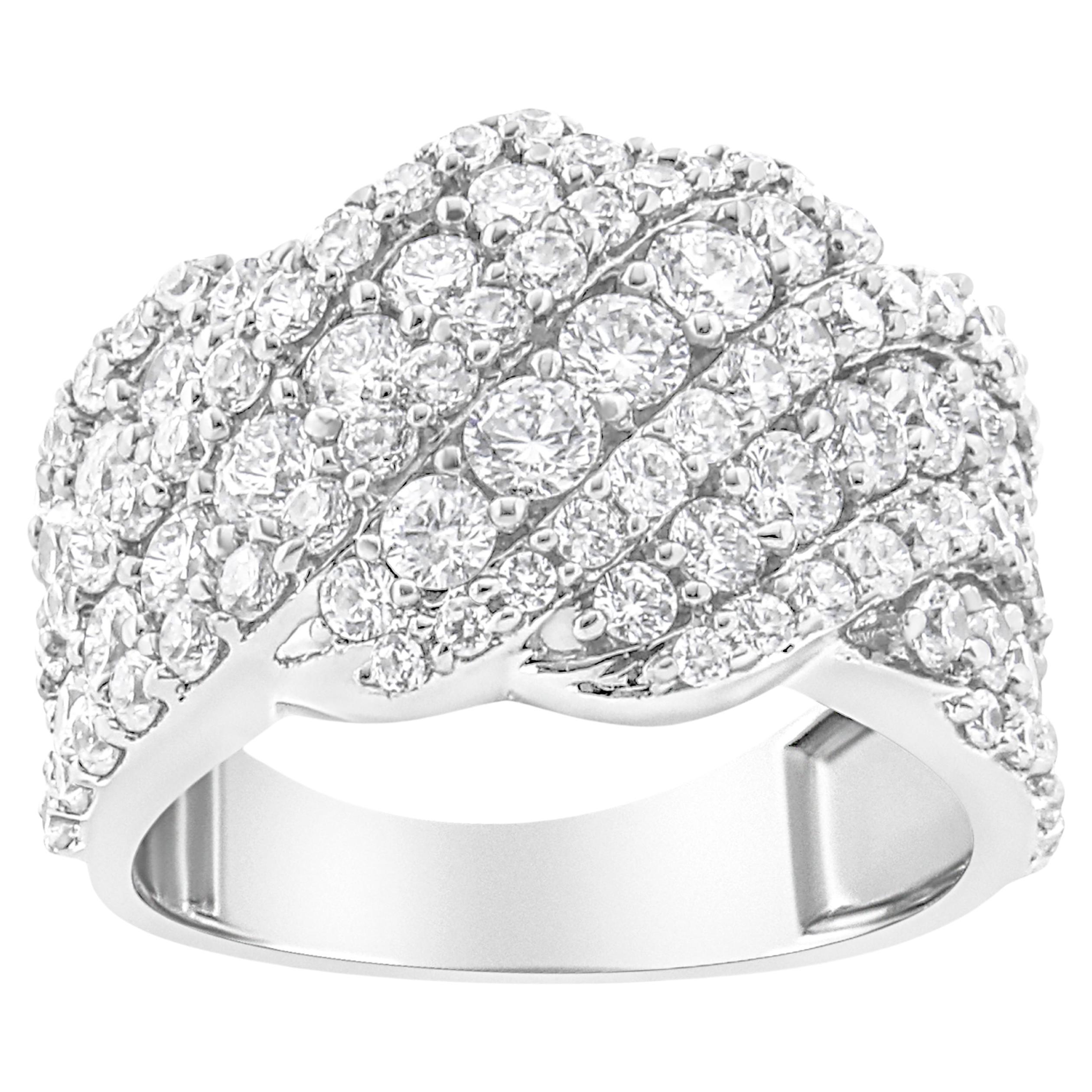 For Sale:  10K White Gold 3.00 Carat Diamond Multi Row Cluster Band Ring