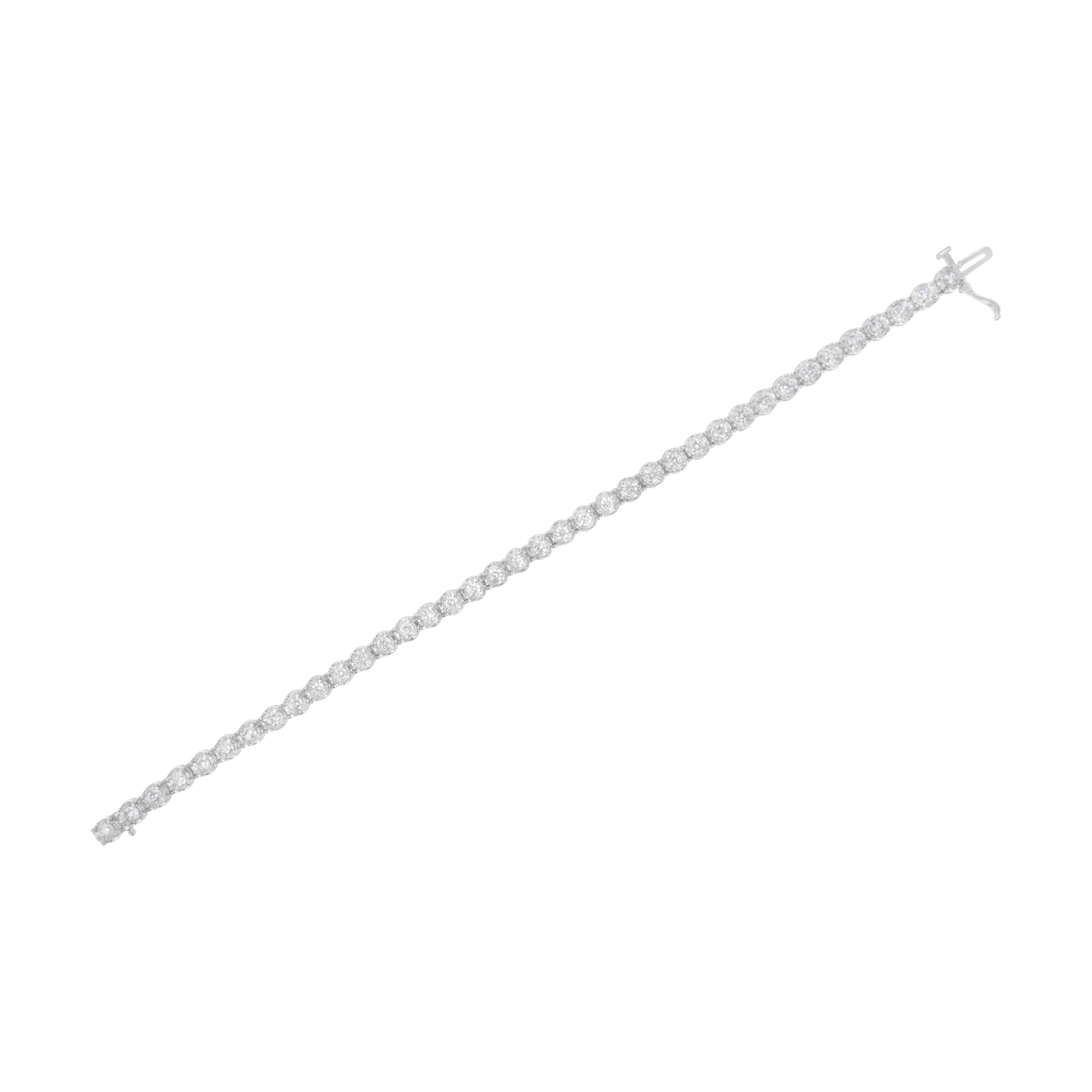 10K White Gold 3.00 Carat Miracle Set Diamond Bezel Link Style Tennis Bracelet In New Condition For Sale In New York, NY