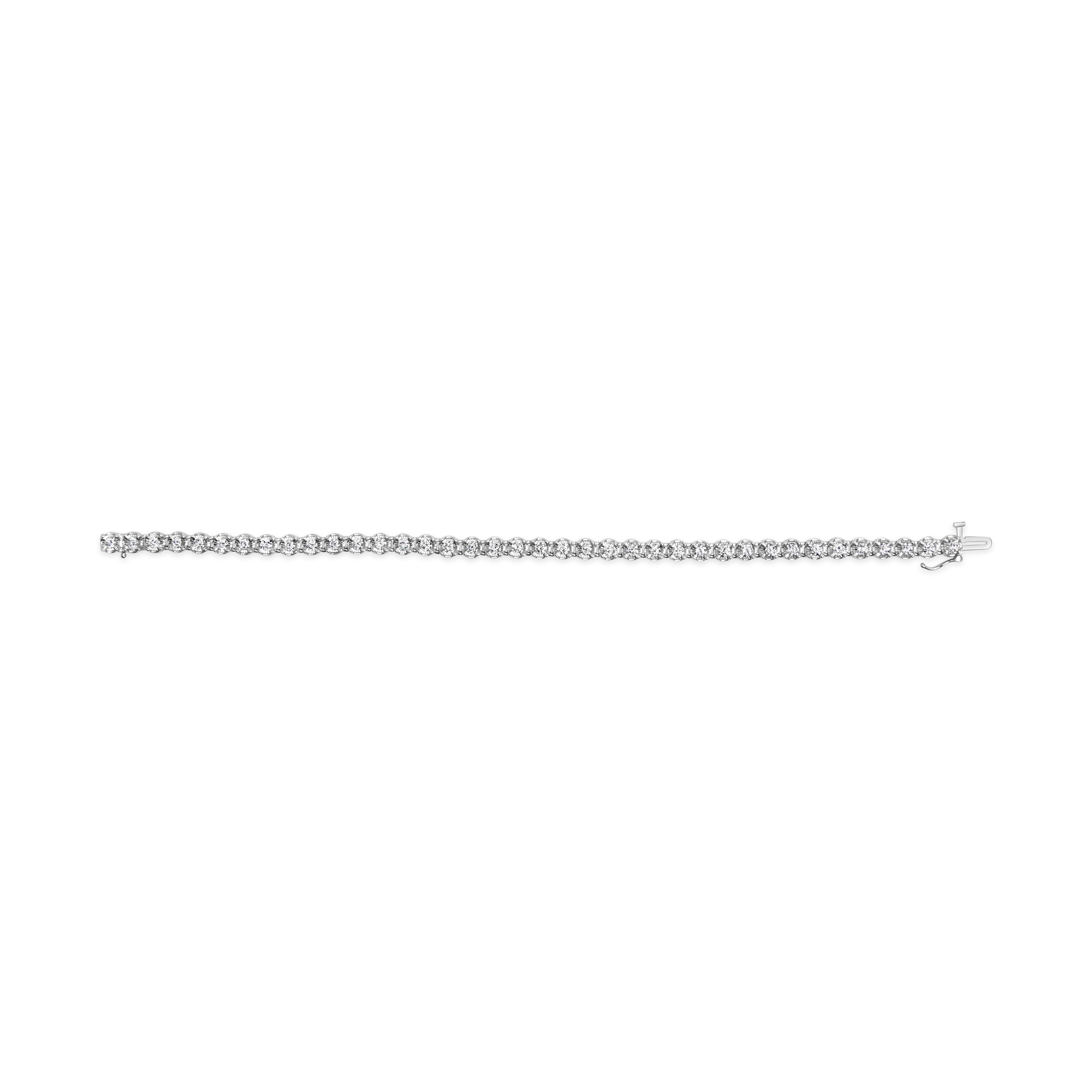 Round Cut 10K White Gold 3.00 Cttw Miracle Set Diamond Bezel Link Style Tennis Bracelet For Sale