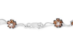 10K White Gold 4.0 Cttw Champagne & White Diamond Cluster Station Link Bracelet