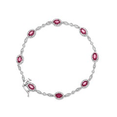 10k White Gold Oval Ruby and Diamond Link Bracelet