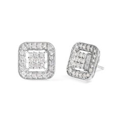 10K White Gold 5/8 Cttw Diamond Square Shaped Composite Stud Earrings