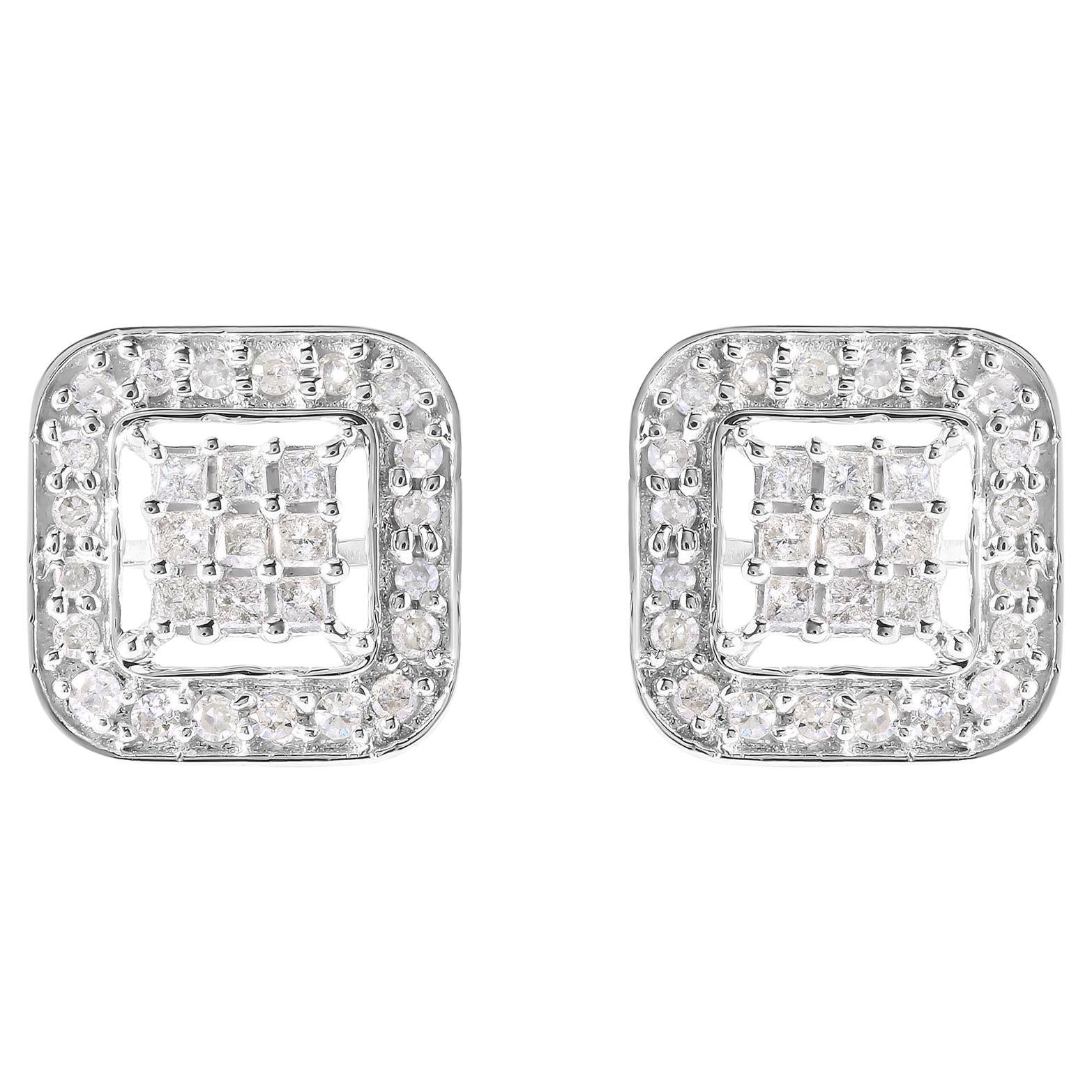 Orecchini a perno composti in oro bianco 10K con diamante a forma di quadrato da 5/8 Cttw