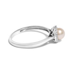 10K White Gold 5MM Cultured Freshwater Pearl and Diamond Halo Ring