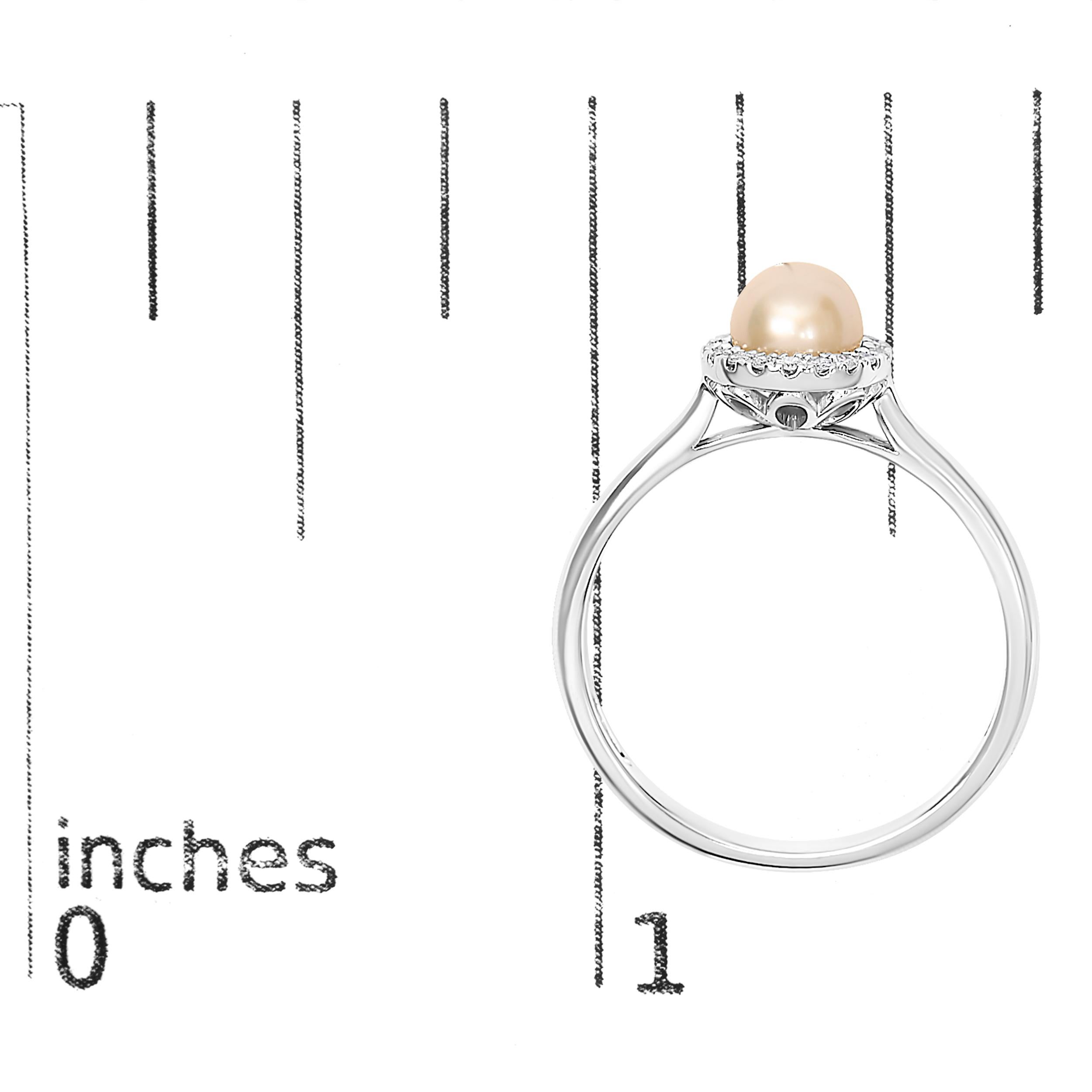 De las mujeres Anillo Halo de Diamantes y Perlas Cultivadas de Agua Dulce de 5MM en Oro Blanco de 10K en venta