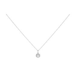 10K White Gold 5MM Cultured Pearl and Diamond Accent Halo Pendant Necklace