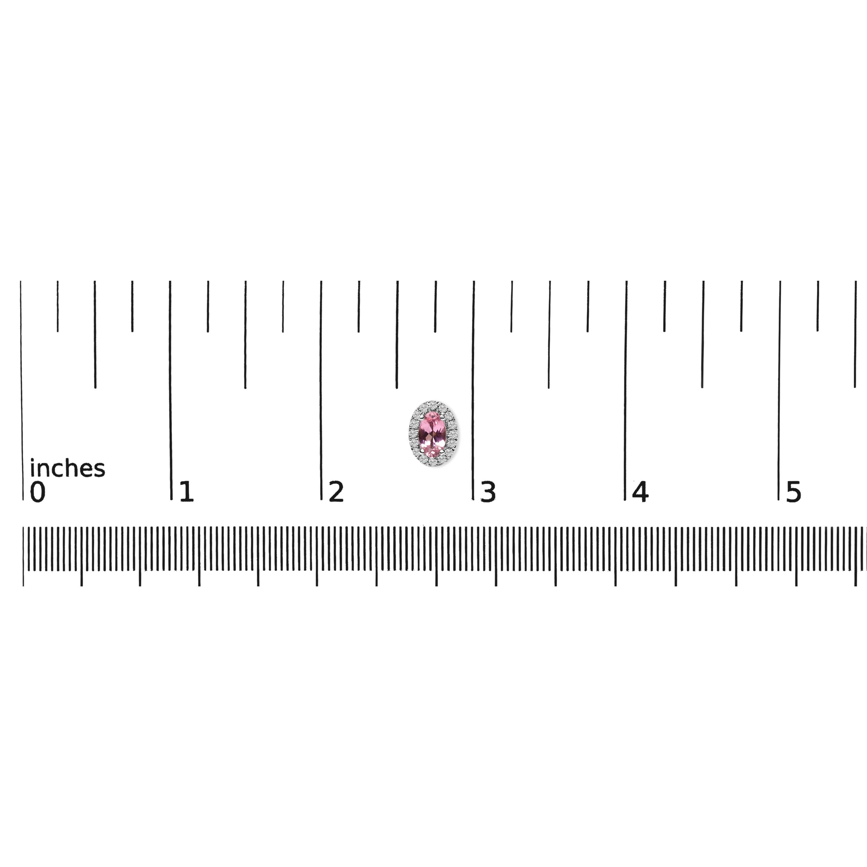Taglio rotondo Orecchini a perno in oro bianco 10K 5x3 MM con tormalina rosa ovale e diamante in vendita