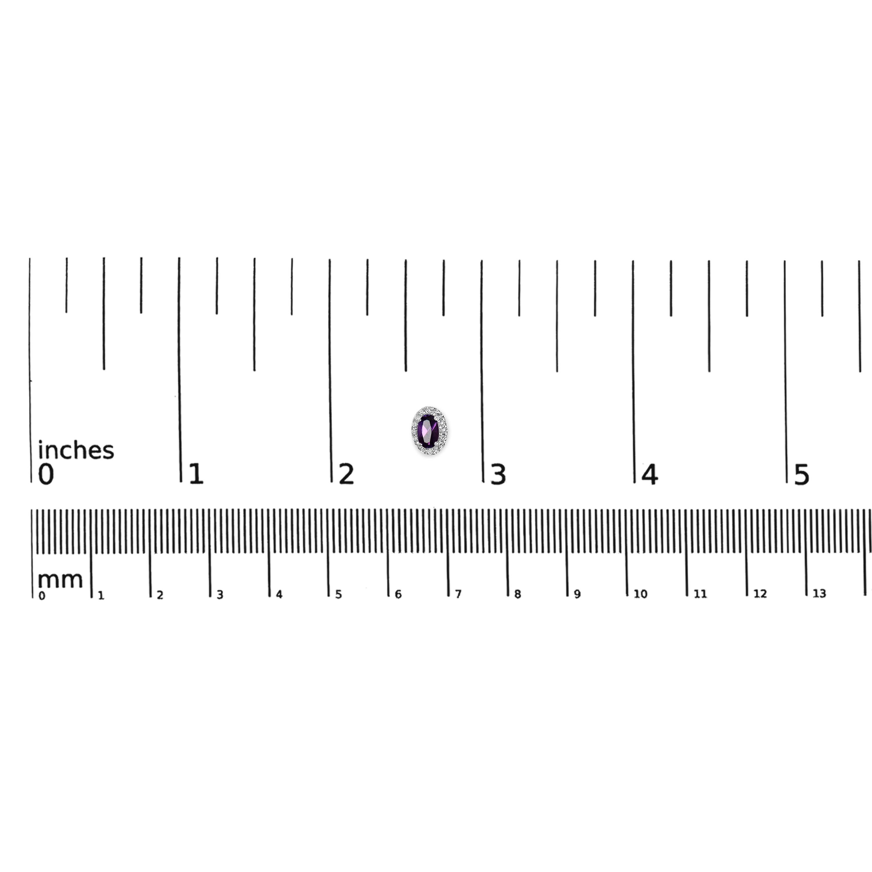Taglio rotondo Orecchini a lobo ovali in oro bianco 10K 5x3 MM con ametista viola e diamante in vendita