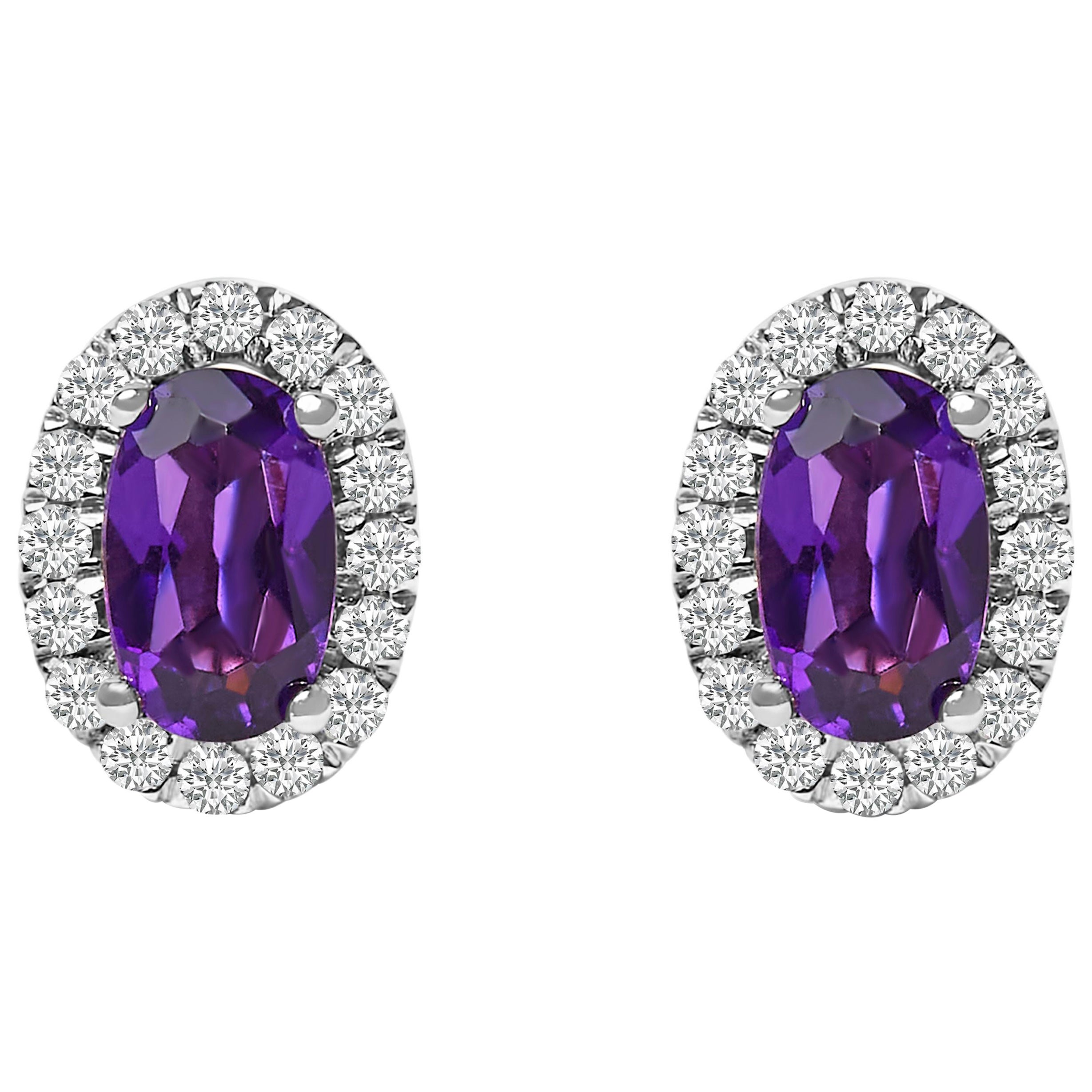 Orecchini a lobo ovali in oro bianco 10K 5x3 MM con ametista viola e diamante