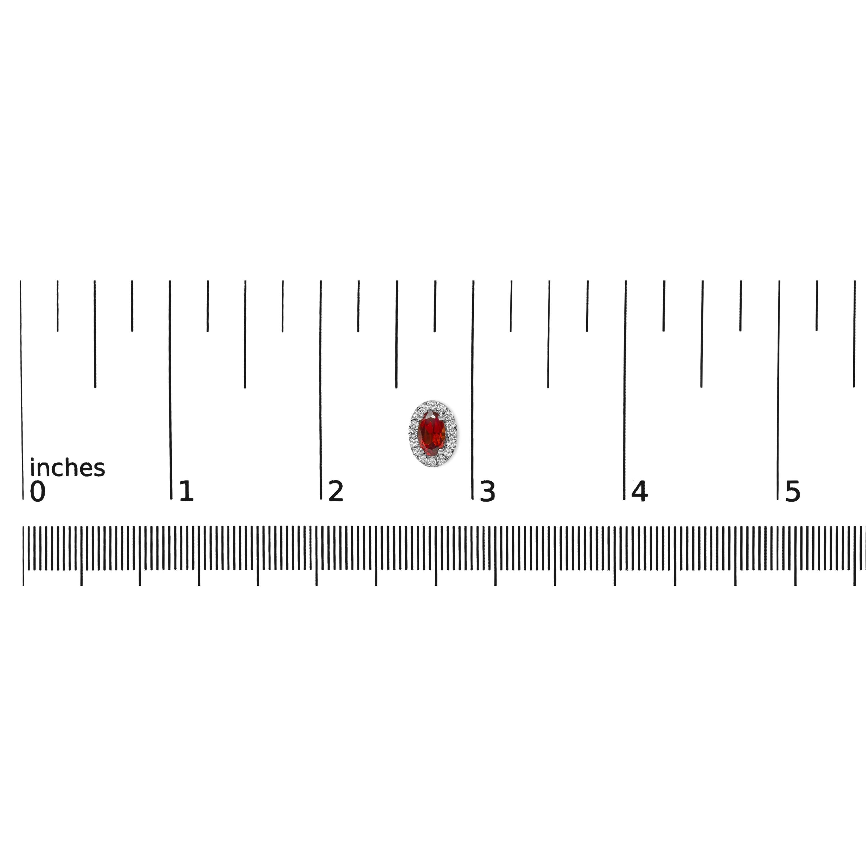 Round Cut 10K White Gold 5x3 MM Oval Red Garnet and Diamond Halo Stud Earrings For Sale