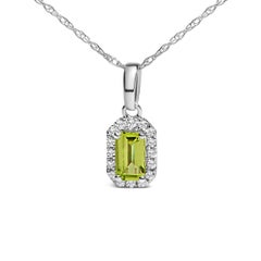 10K Weißgold 5x3mm Edelstein und Diamant Halo achteckige 18" Anhänger Halskette