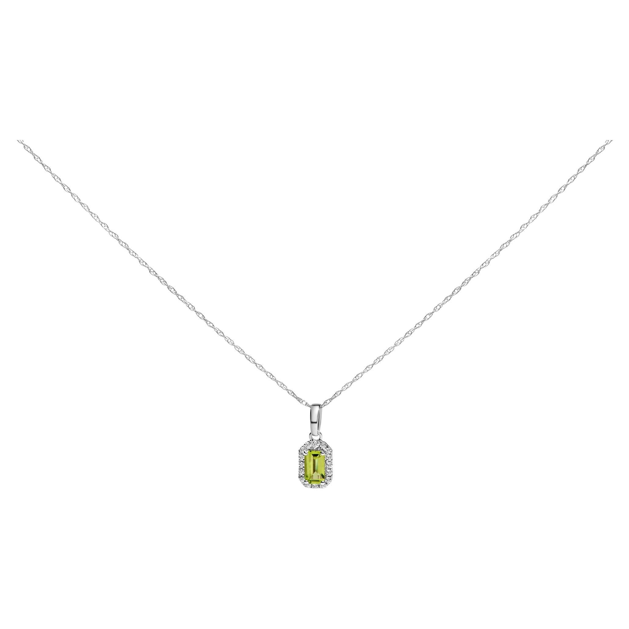 Collana con ciondolo ottagonale a raggiera in oro bianco 10K con gemme e diamanti da 5x3 mm