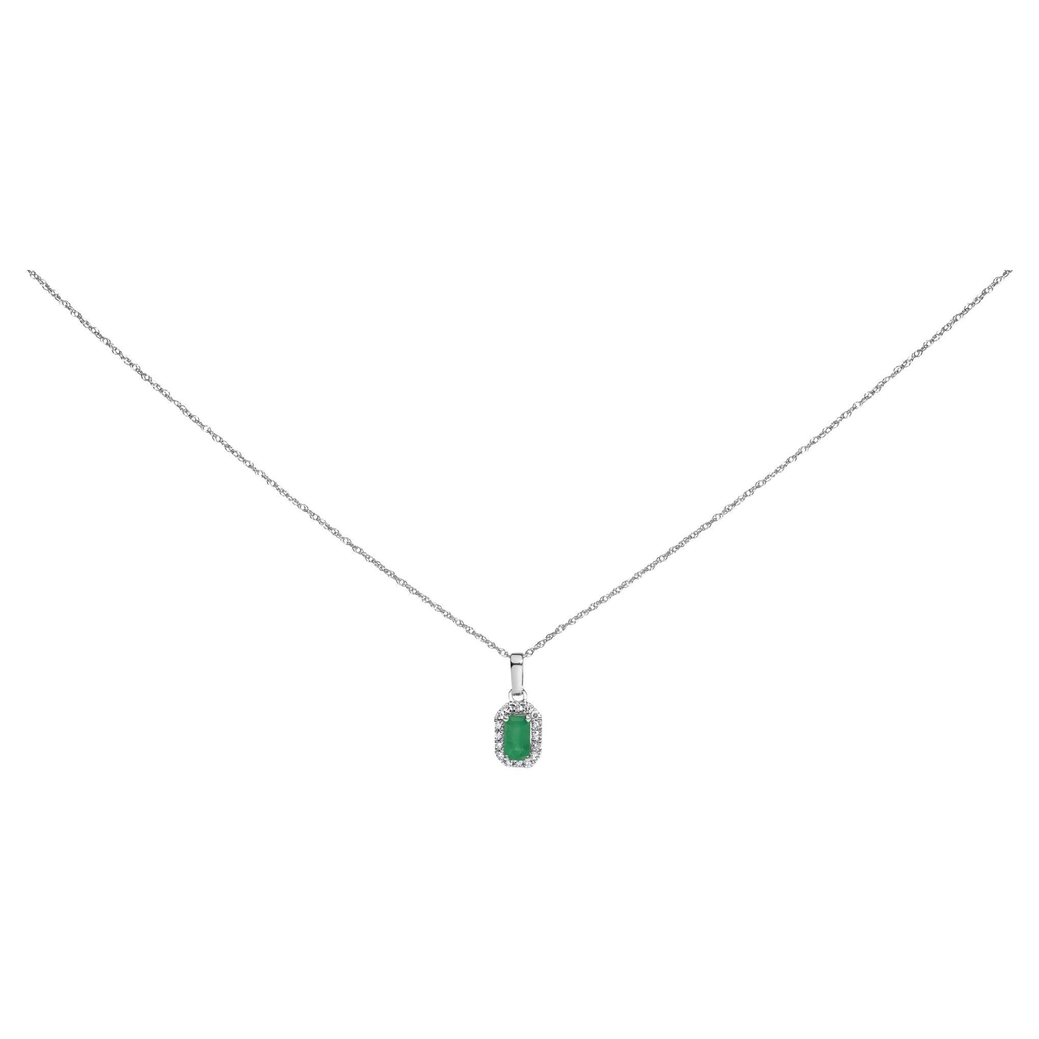 Collana con ciondolo ottagonale a raggiera in oro bianco 10K con gemme e diamanti da 5x3 mm