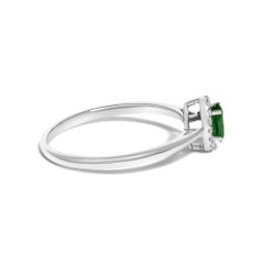 10K White Gold 5X3MM Oval Green Emerald and Diamond Accent Halo Ring