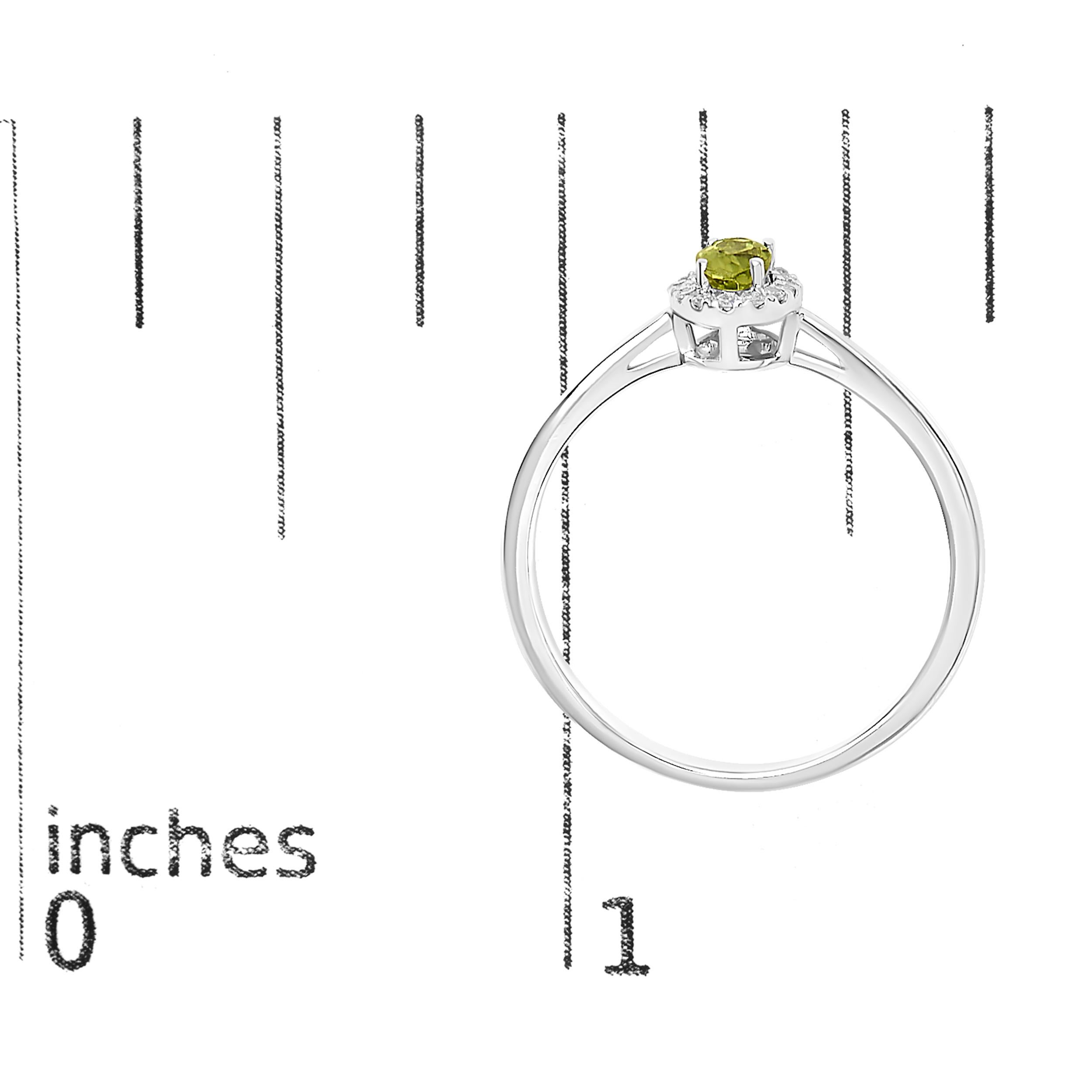Women's 10K White Gold 5X3MM Oval Green Peridot and Diamond Accent Halo Ring For Sale