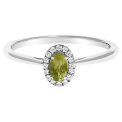 10K White Gold 5X3MM Oval Green Peridot and Diamond Accent Halo Ring