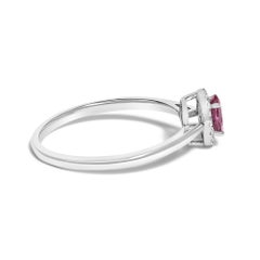 10K White Gold 5X3MM Oval Pink Tourmaline and Diamond Accent Halo Ring