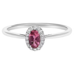 10K White Gold 5X3MM Oval Pink Tourmaline and Diamond Accent Halo Ring