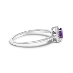 10K Weißgold 5X3MM Oval lila Amethyst und Diamant Akzent Halo Ring