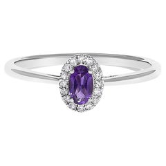 10K White Gold 5X3MM Oval Purple Amethyst and Diamond Accent Halo Ring