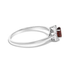 10K White Gold 5X3MM Oval Red Garnet and Diamond Accent Halo Ring