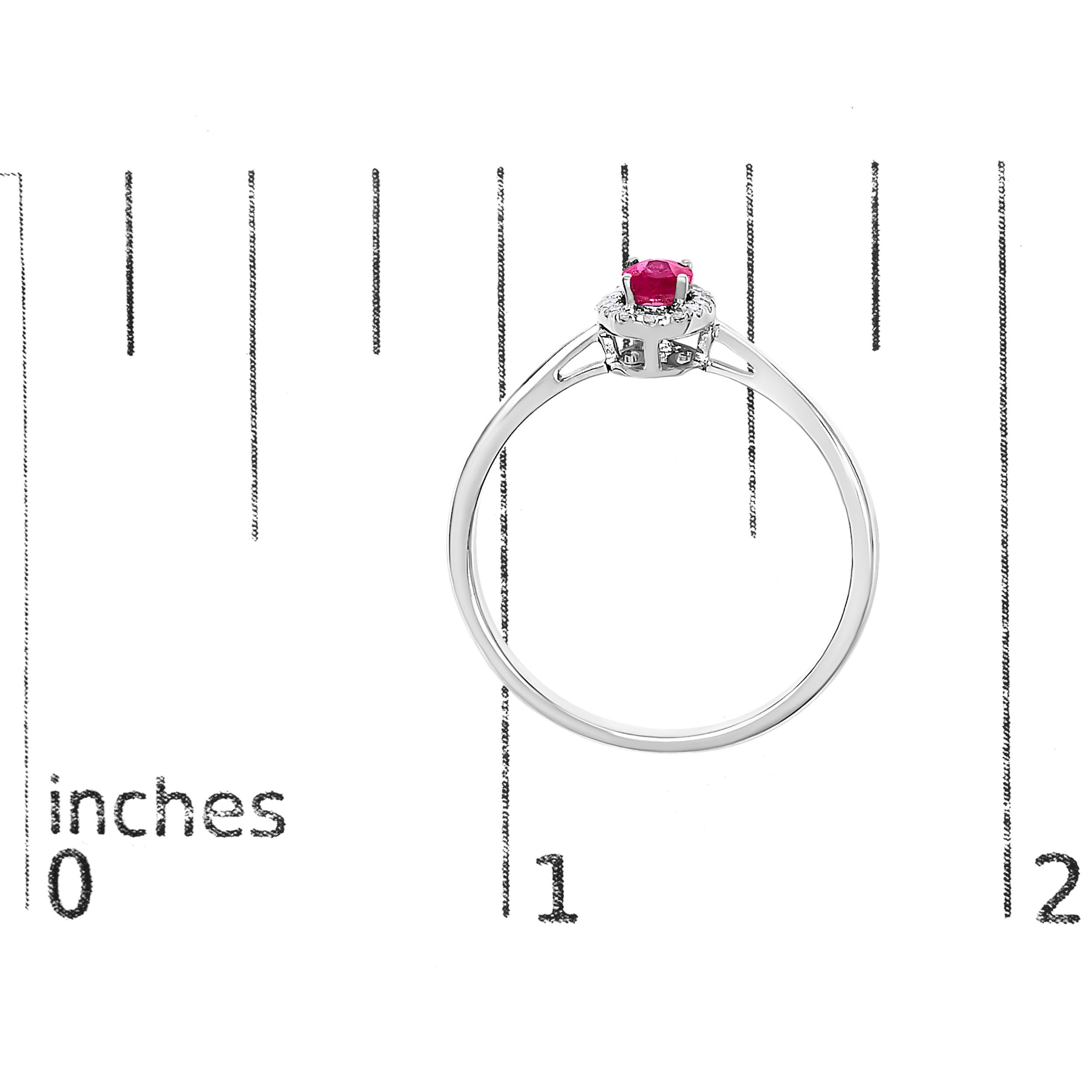 10K Weißgold 5X3MM Oval Rot Rubin und Diamant Akzent Halo Ring Damen im Angebot