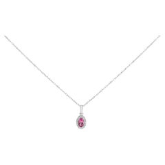 Collana con ciondolo a raggiera in oro bianco 10K con tormalina rosa 5x3 mm e accenti di diamanti da 18 pollici