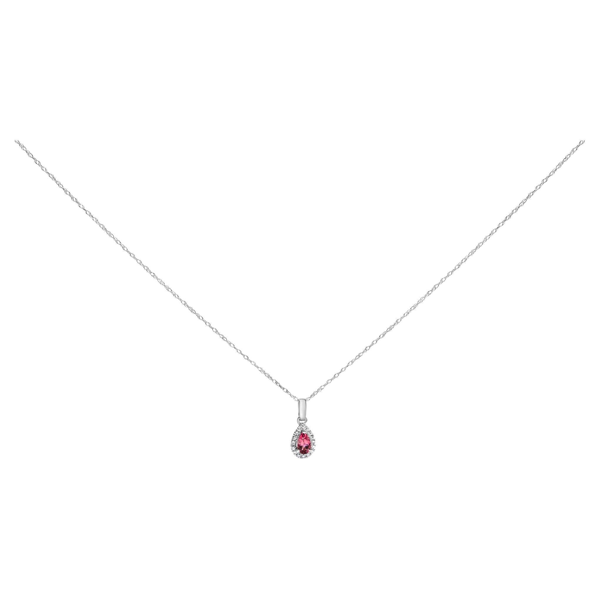 Collana con ciondolo a raggiera in oro bianco 10K con tormalina rosa 5x3 mm e accenti di diamanti da 18 pollici