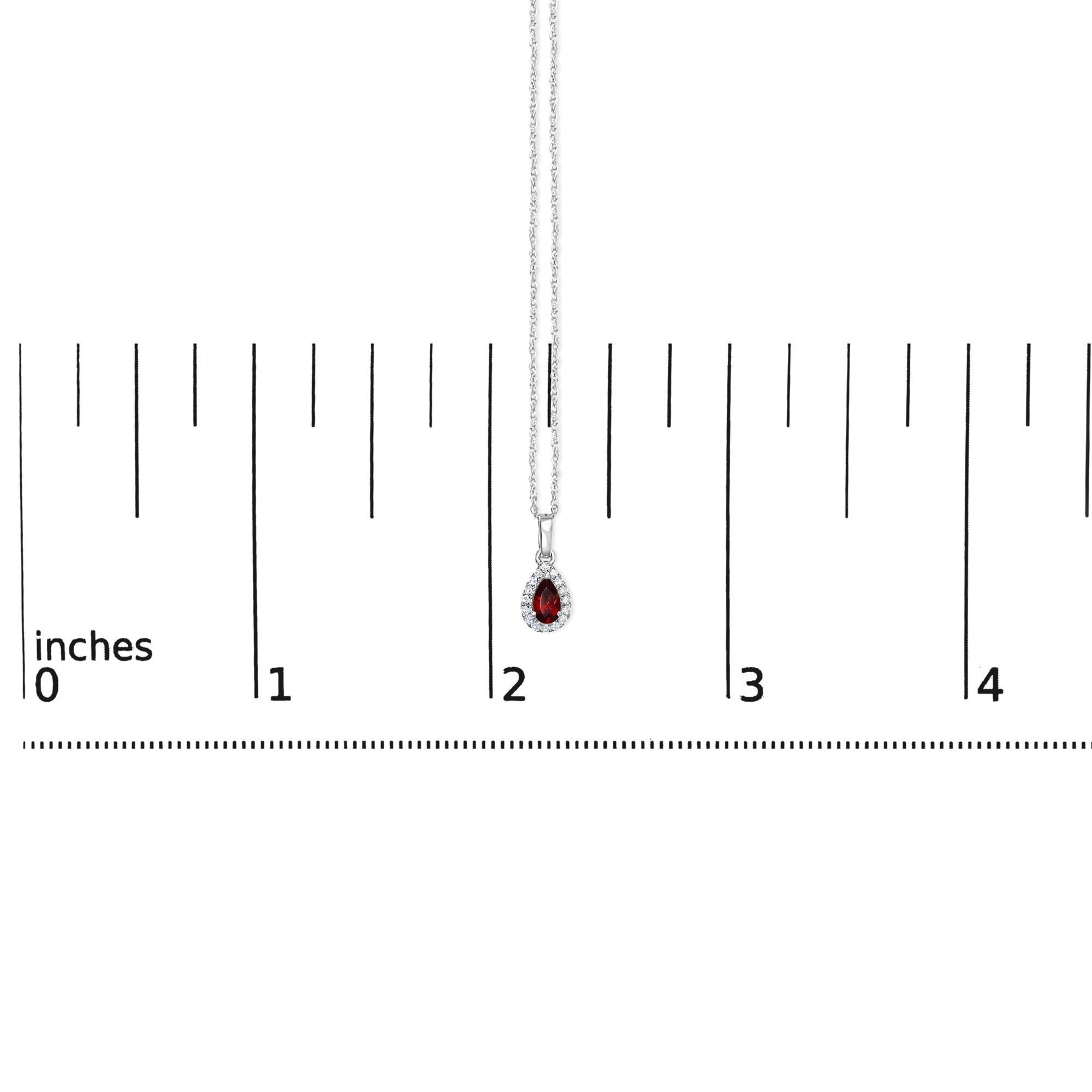 10K White Gold 5x3mm Red Garnet and Diamond Accent Halo 18
