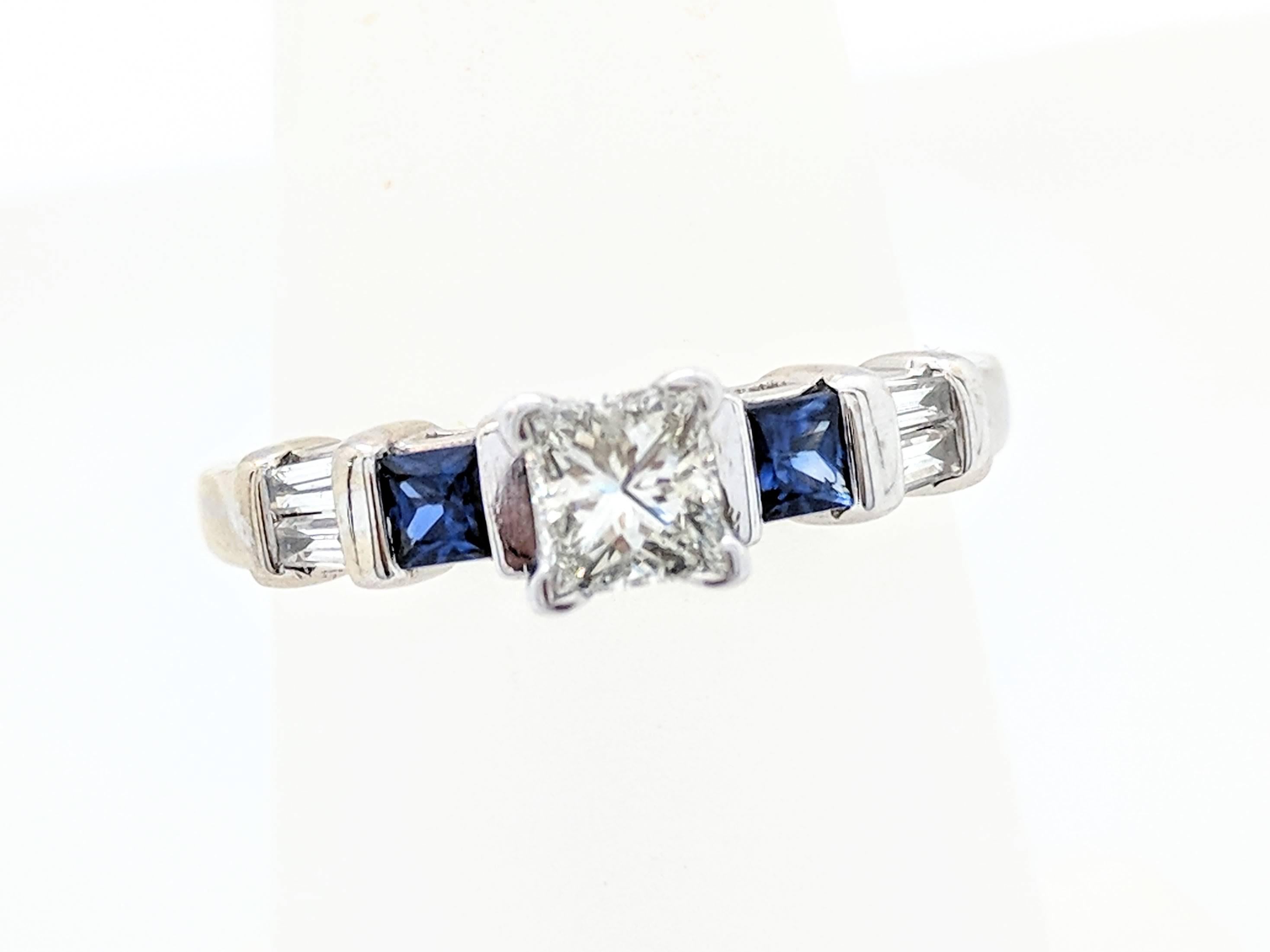  Ladies 10k White Gold .63ctw Diamond and Sapphire Engagement Ring Size 6.5

You are viewing a beautiful diamond and sapphire engagement ring. This ring is crafted from 10k white gold and weighs 3.6 grams. It features one (1) .35ct natural princess