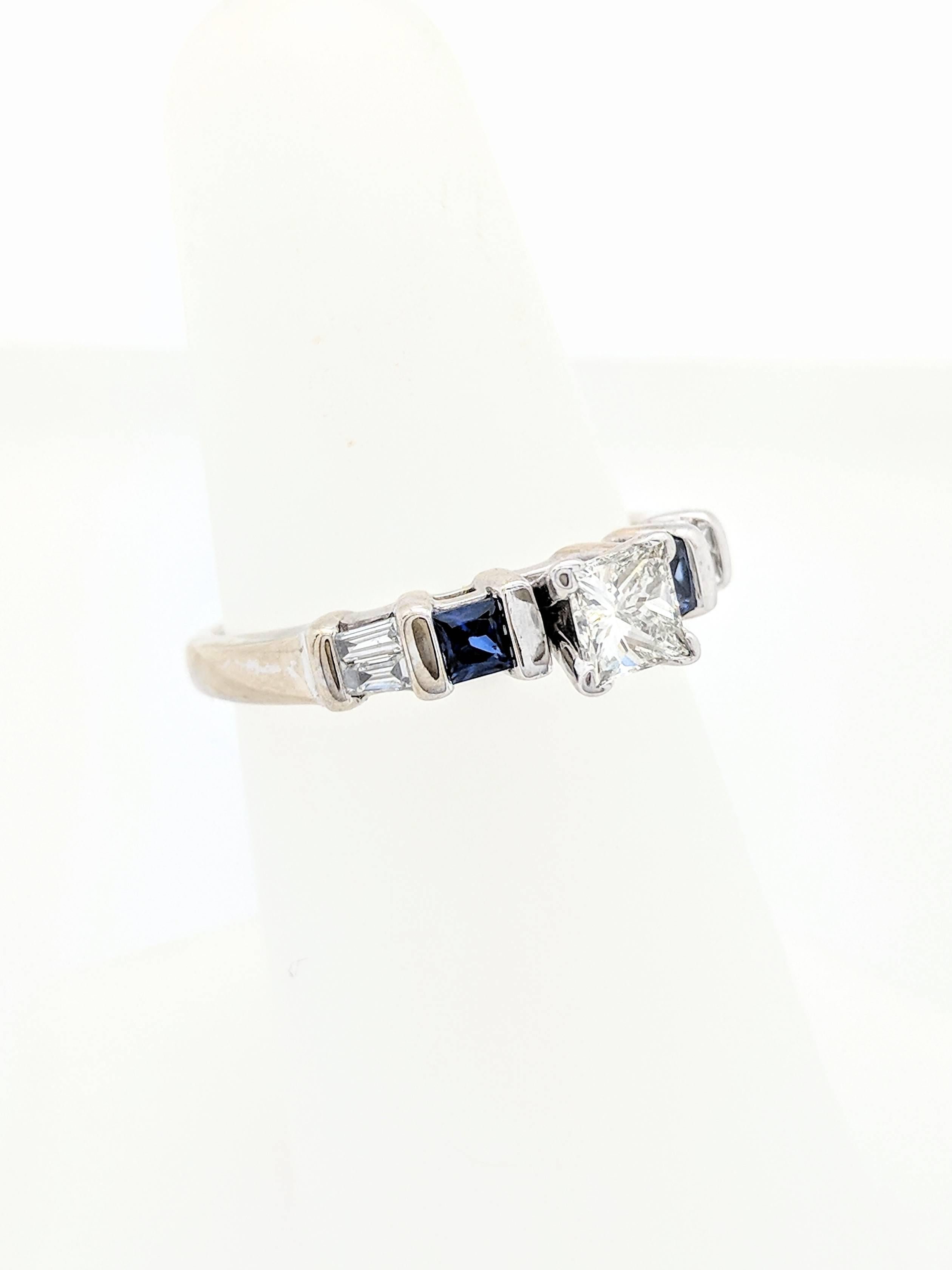 10 Karat White Gold .63 Carat Diamond and Sapphire Engagement Ring 1