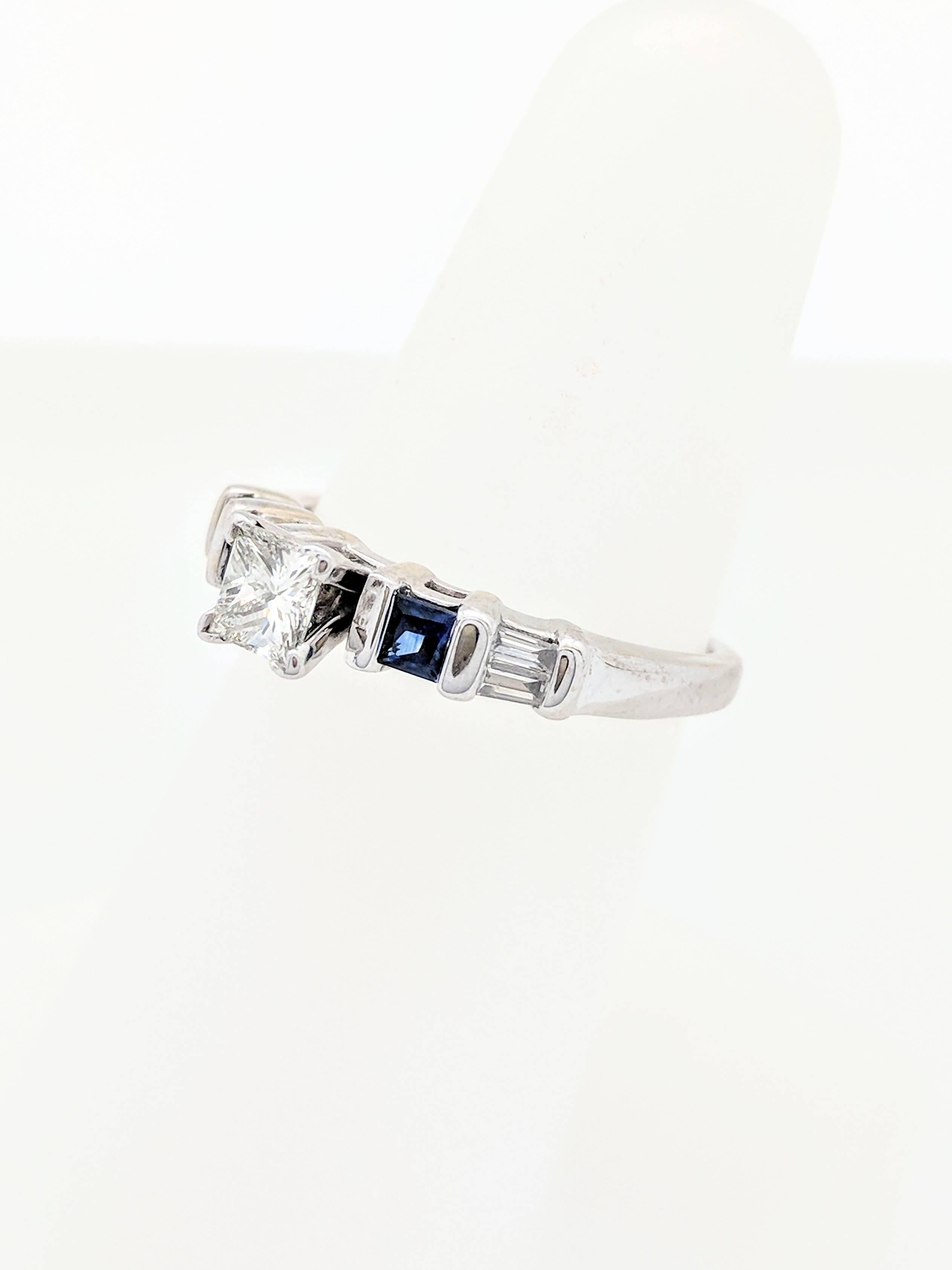 10 Karat White Gold .63 Carat Diamond and Sapphire Engagement Ring 2