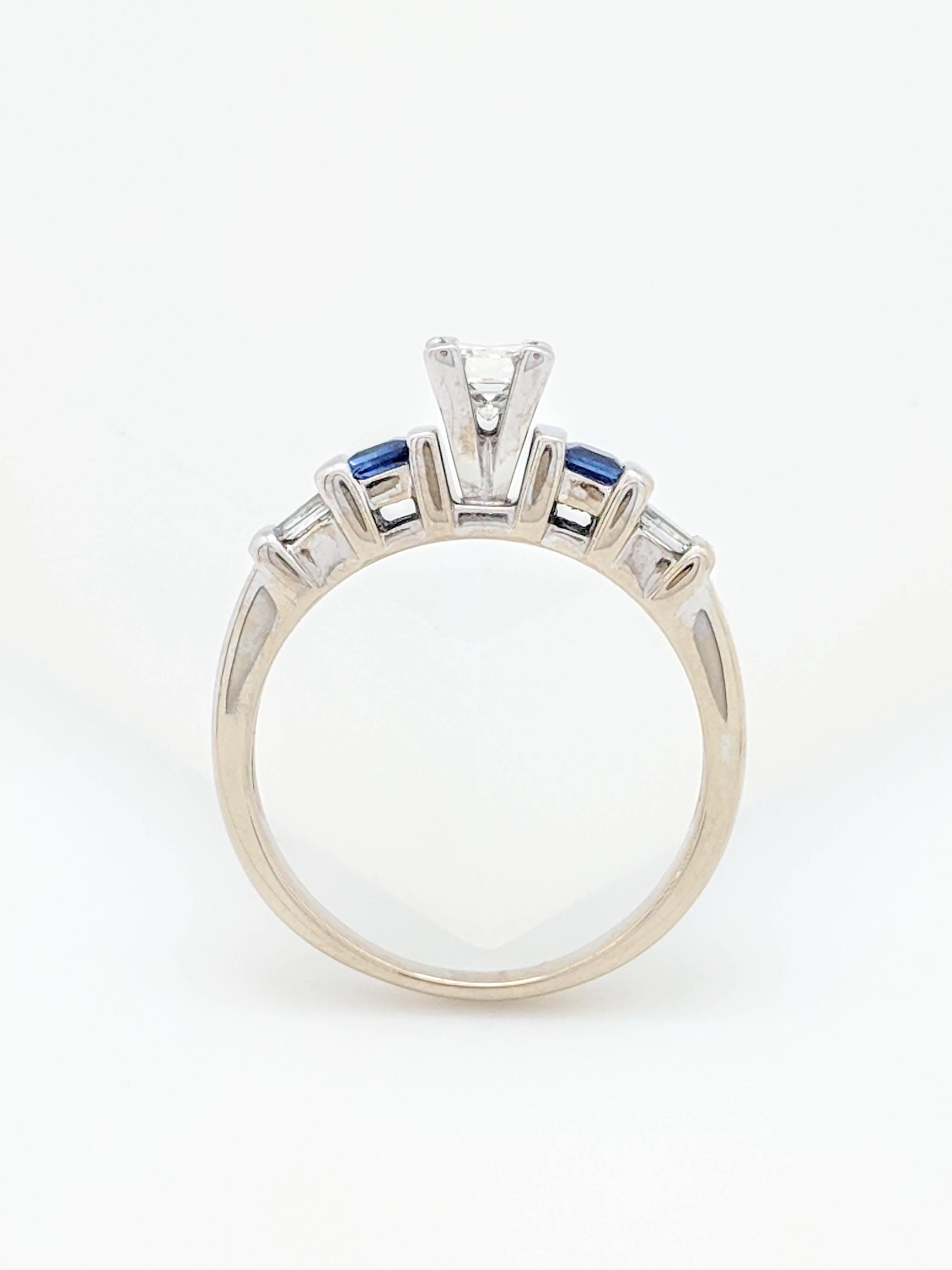 10 Karat White Gold .63 Carat Diamond and Sapphire Engagement Ring 3