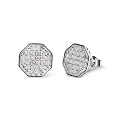10K White Gold 7/8 Carat Princess Diamond Composite Octagon Shaped Stud Earrings