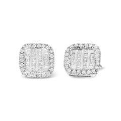 10K White Gold 7/8 Cttw Diamond Princess Composite and Halo Stud Earrings