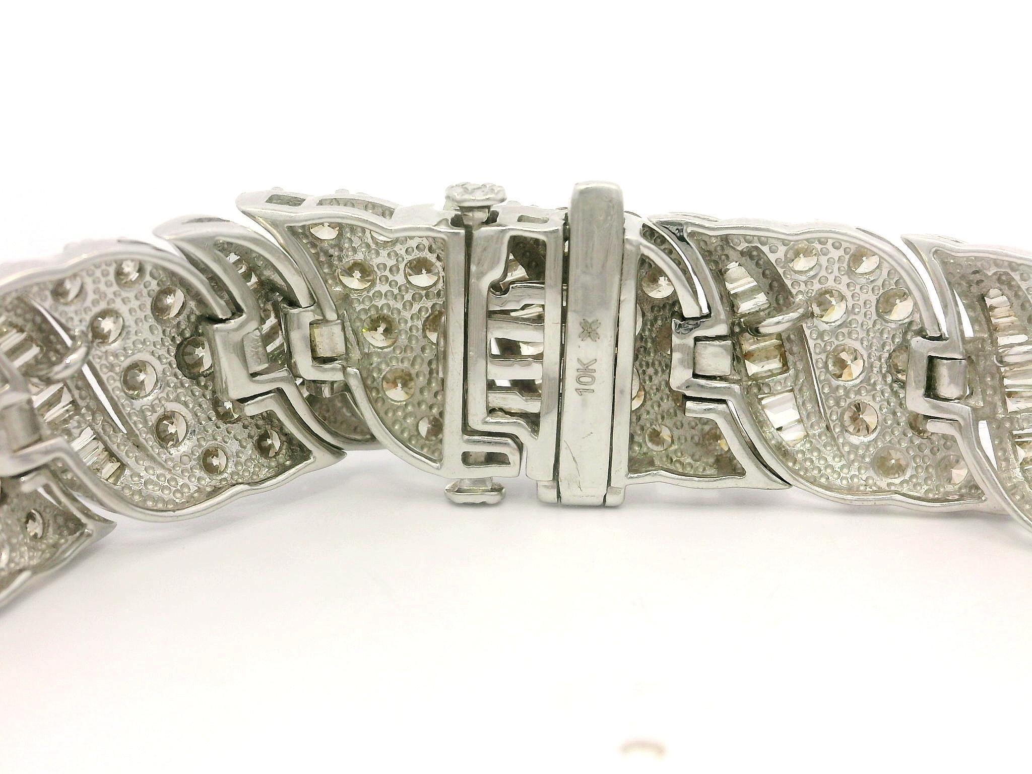 10k White Gold 7ctw Fiery Baguette & Round Diamond 12.3mm Wide Bracelet For Sale 5