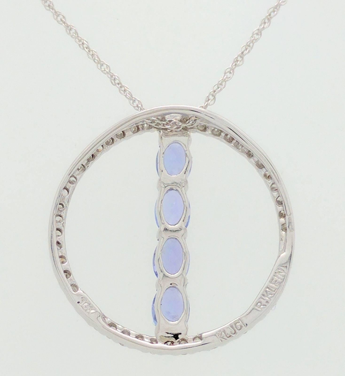 Women's 10 Karat White Gold .85 Carat Tanzanite and Diamond Pendant Necklace 2 Grams