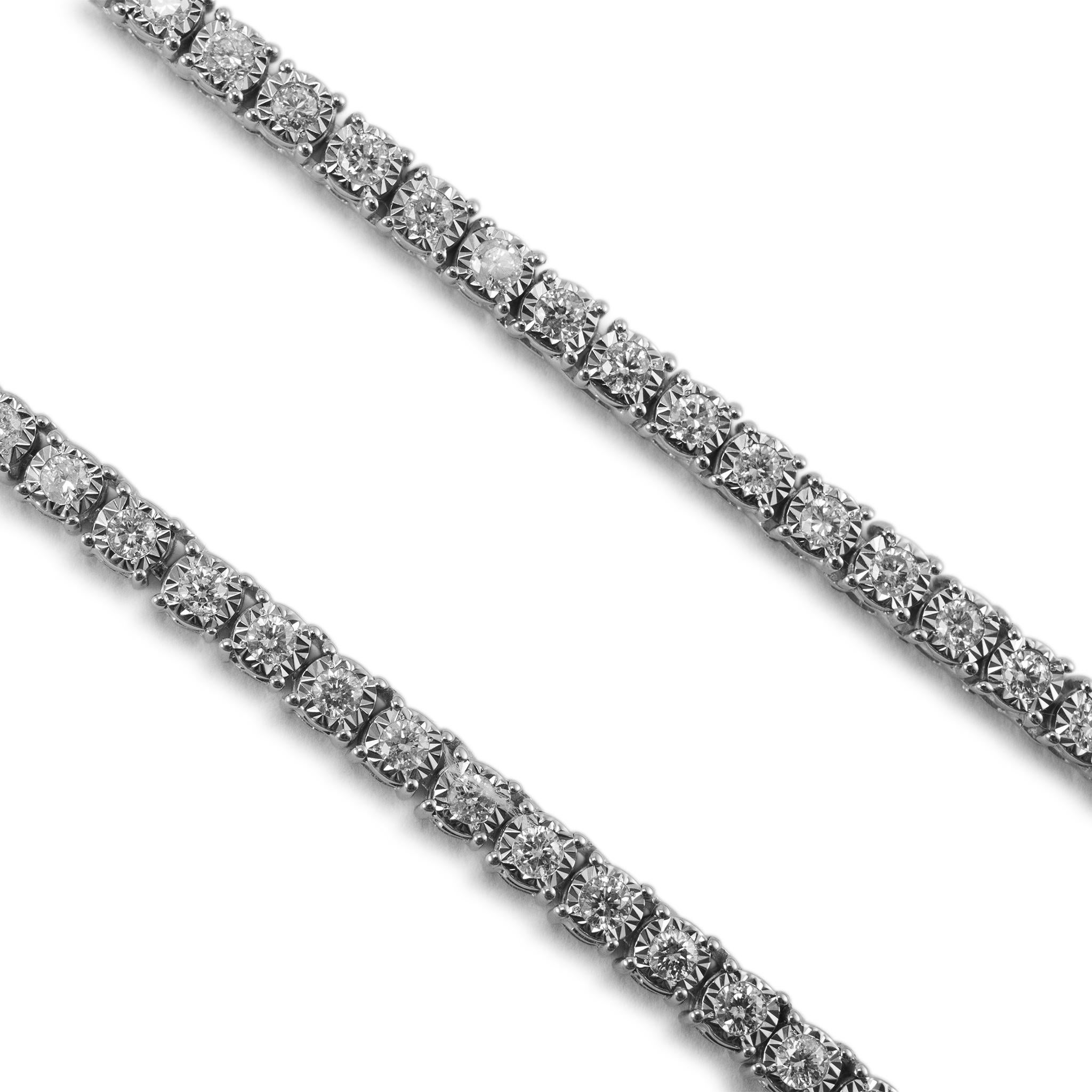 Metal Type: 10K White Gold

Length: 22.00 inches

Width: 3.65 mm

Weight: 33.17 grams

Rhodium plated 10K white gold diamond necklace. Engraved with 